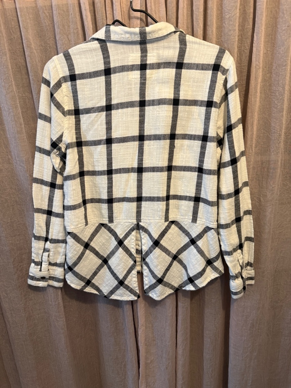 girl krazy Cream and Black Plaid Button-Down Shirt